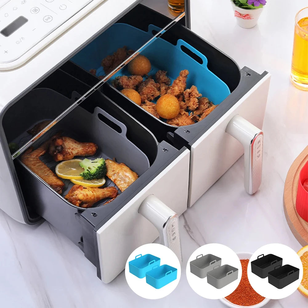 1/2PCS Reusable Air Fryer Silicone Tray Dish Dual 2 Basket Baking Pan Oven Pot Plate Liner Dual Air Fryer Accessories For Ninja FREE Shipping