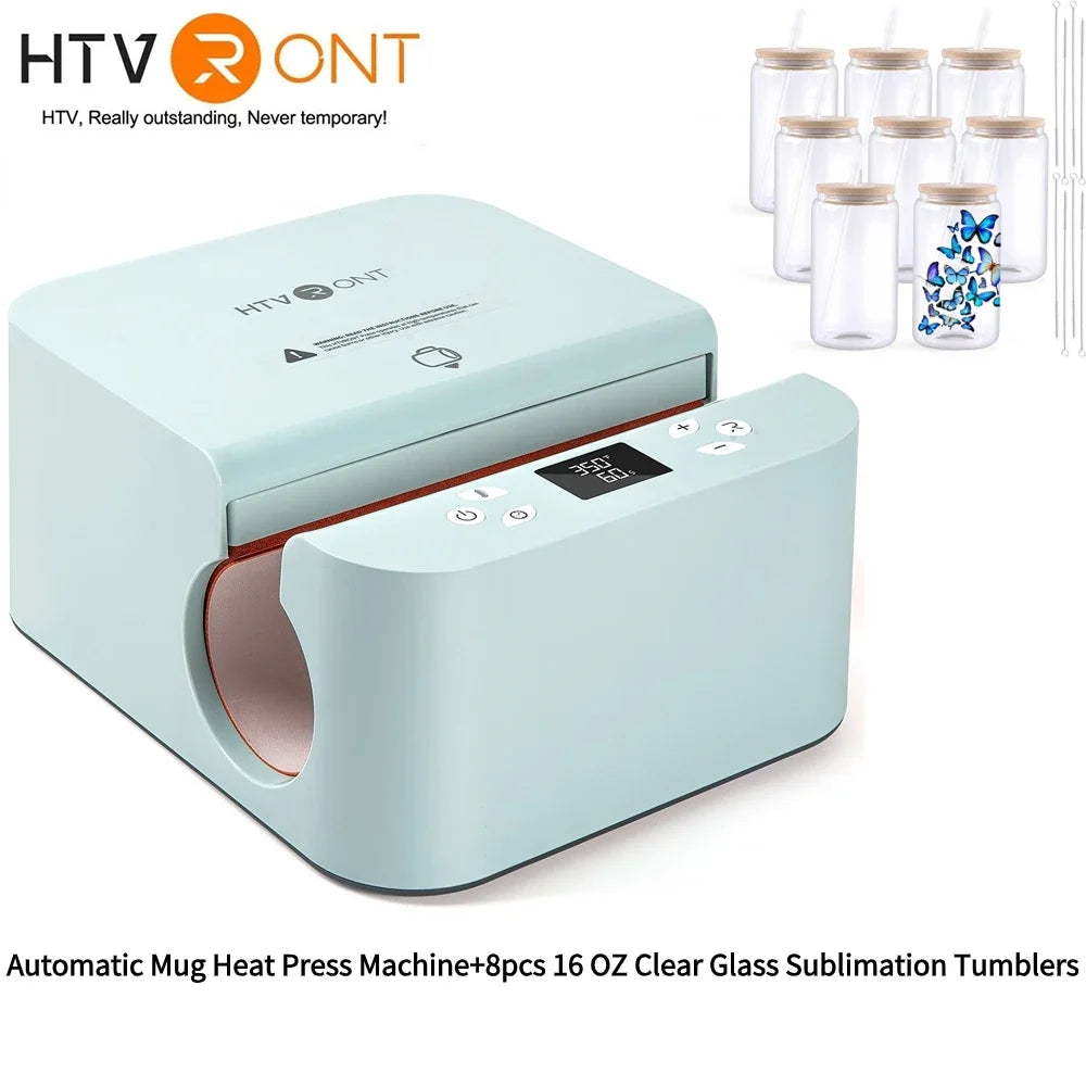 HTVRONT Automatic Mug Heat Press Machine DIY Sublimation Auto Pressure Tumbler Heat Press+11-20 OZ Sublimation Tumblers Cups