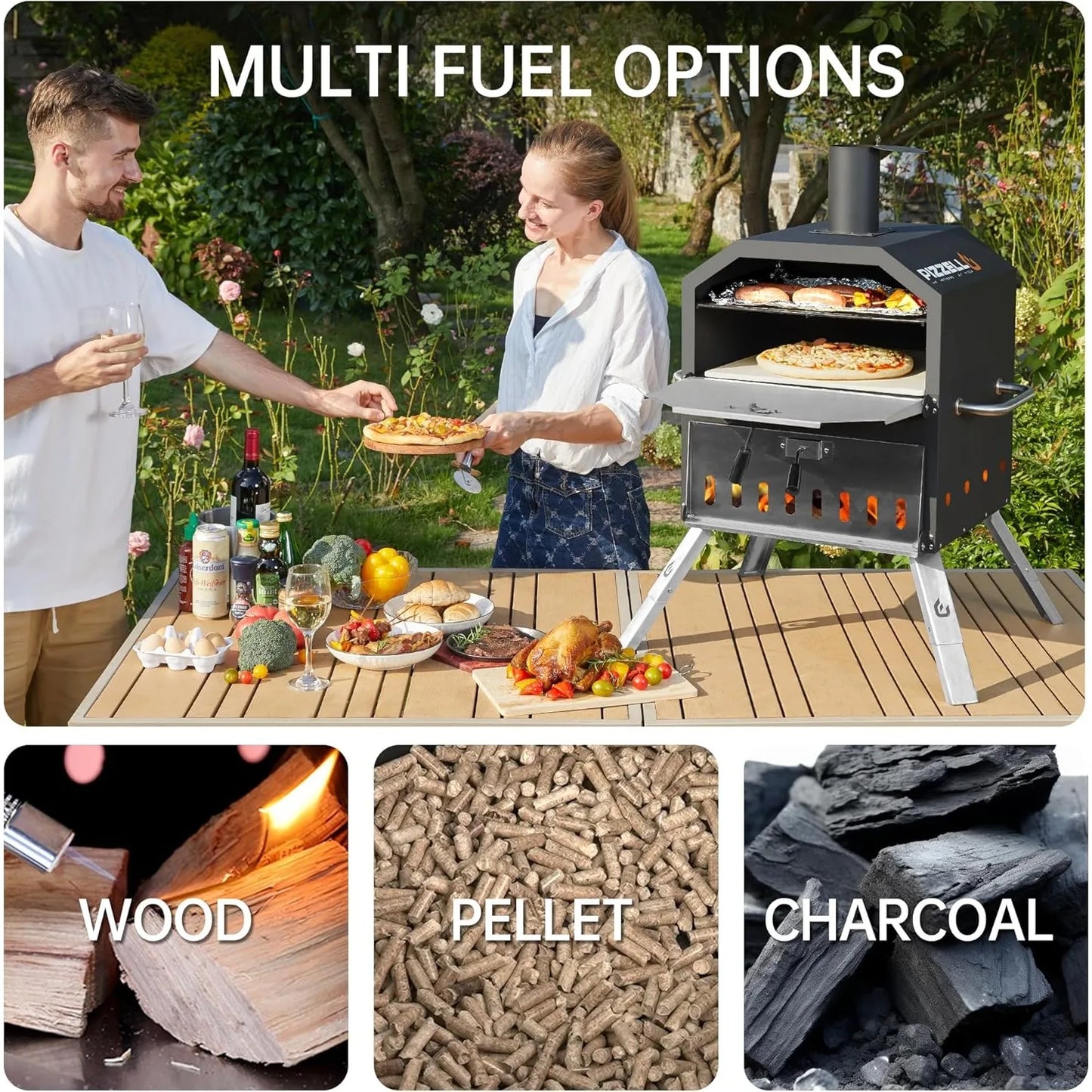 Outdoor Pizza Oven 16" Large Wood Fired 2-Layer Pizza Ovens with Pizza Stone, Grill Grate, Oven Cover FREE SHIPPING
