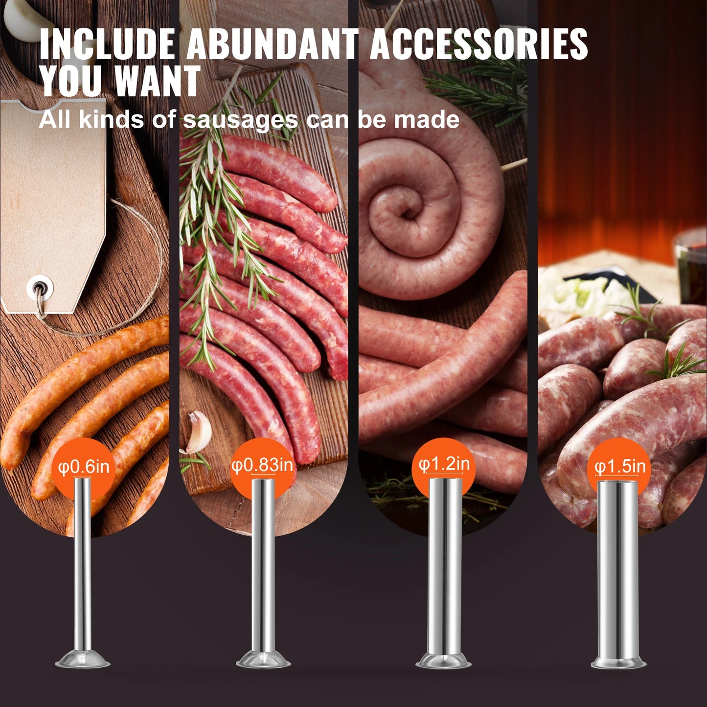 VEVOR Electric 10L/15L Sausage Stuffer Stainless Steel Making Sausage Machine Commercial Grade with 4 Filling Funnel for Home Free Shipping