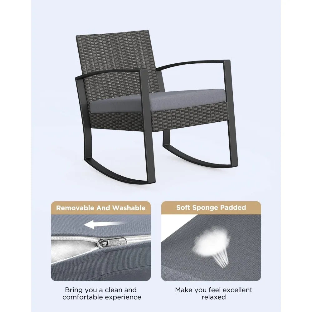 3 Pieces Patio Furniture Set Rocking Bistro Set Outdoor Rattan Conversation with Coffee Table for Garden Balcony Backyard FREE SHIPPING