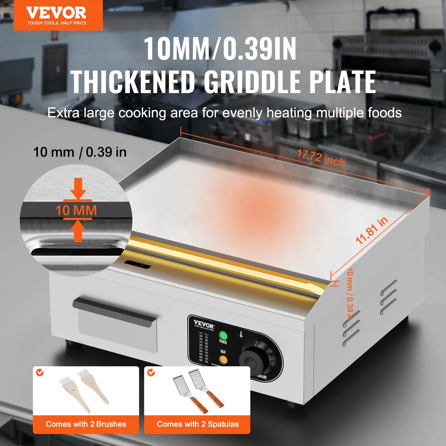 VEVOR Commercial Electric Griddle 1700W Countertop Flat Top Grill 122℉-572 ℉ Adjustable Temprature Stainless Steel Griddle Grill FREE SHIPPING