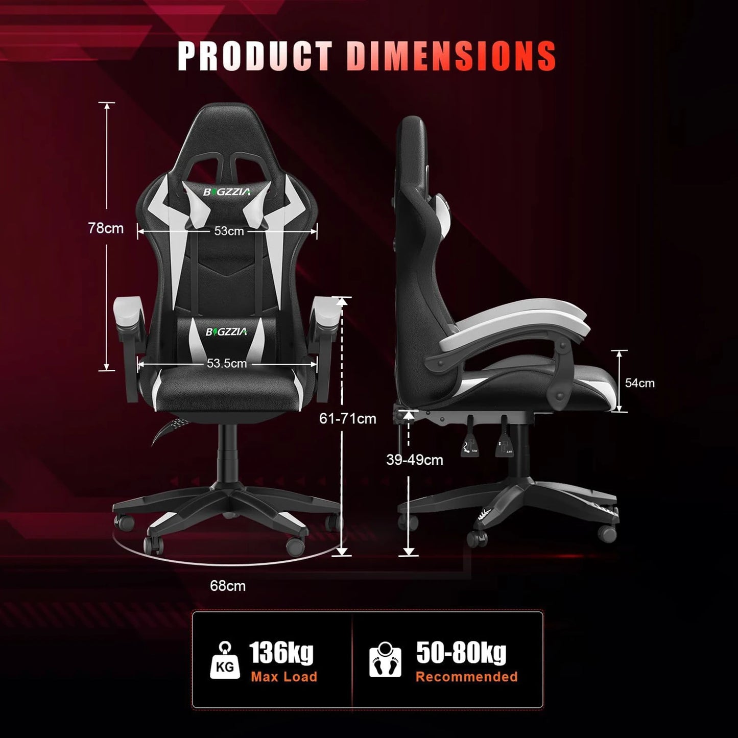 RGB Gaming Chair LED Lights Ergonomic Computer Chair Reclining PU Leather High Back Video Game Chair Adjustable Lumbar Support FREE Shipping