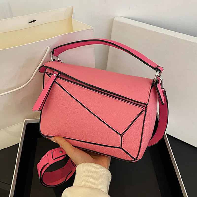 Simple Geometric Handbag Lightweight Large Capacity Crossbody Pillow Bag Spring New Style Versatile Litchi Pattern PU Leather Lowes Bags