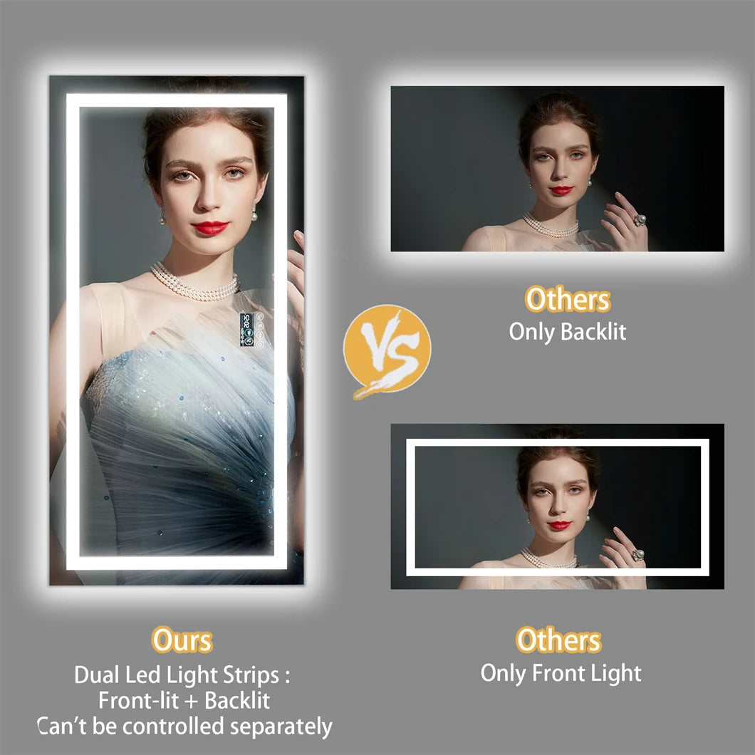 XXL Bathroom Mirror Smart LED Vanity Mirror Wall Mounted with Bluetooth, Digital Display, Back Front Lit,Anti Fog for Hotel Hall FREE Shipping