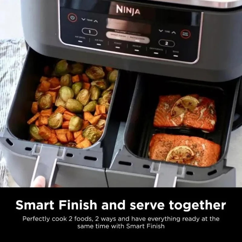 Ninja DZ201 Foodi 8 Quart 6-in-1 DualZone 2-Basket Air Fryer with 2 Independent Frying Baskets, Match Cook&Smart Finish to Roast FREE SHIPPING