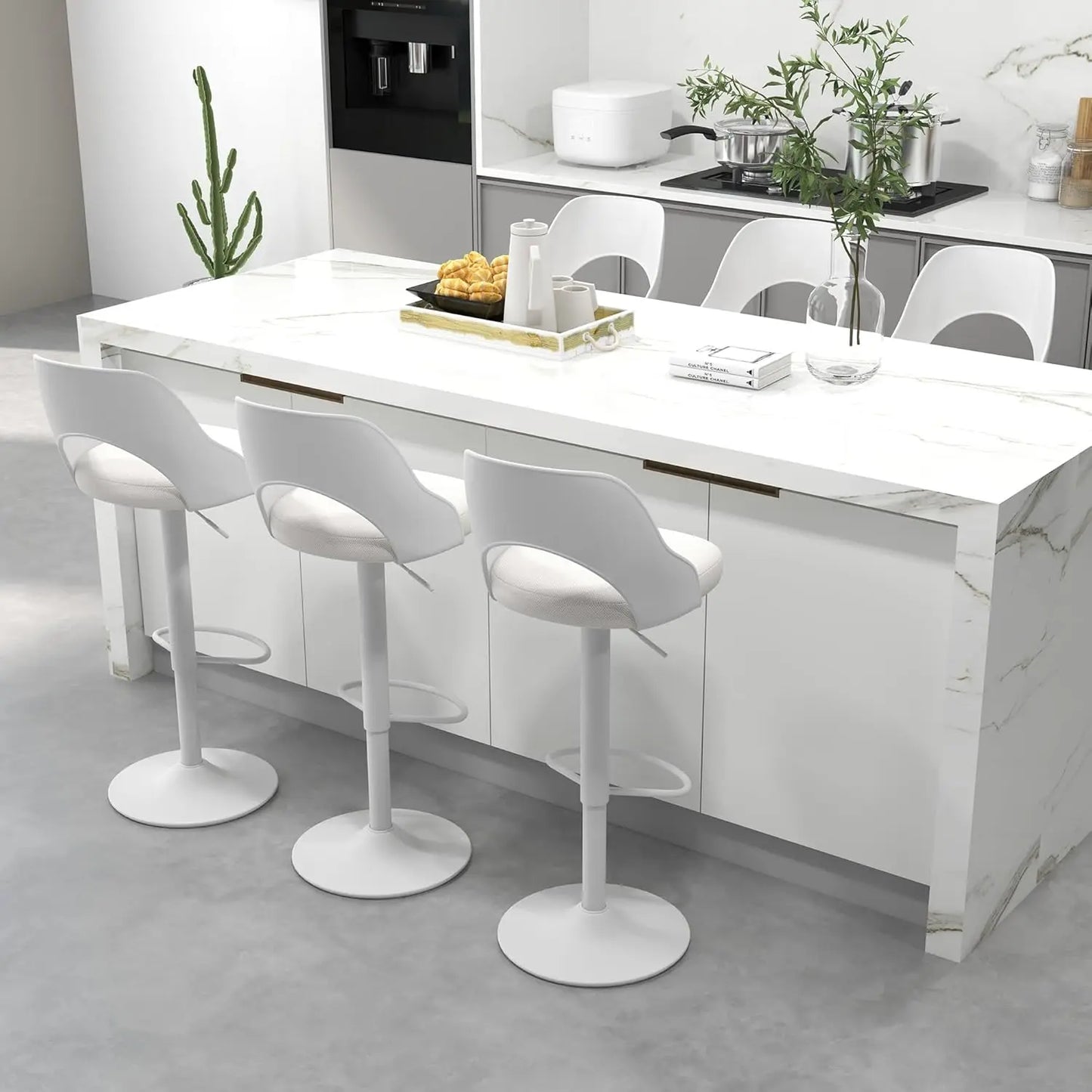 Bar Stools Set of 6 for Kitchen Counter, Seat Height Adjustable 25''-33'', Modern Upholstered Swivel Island Chairs Free Shipping