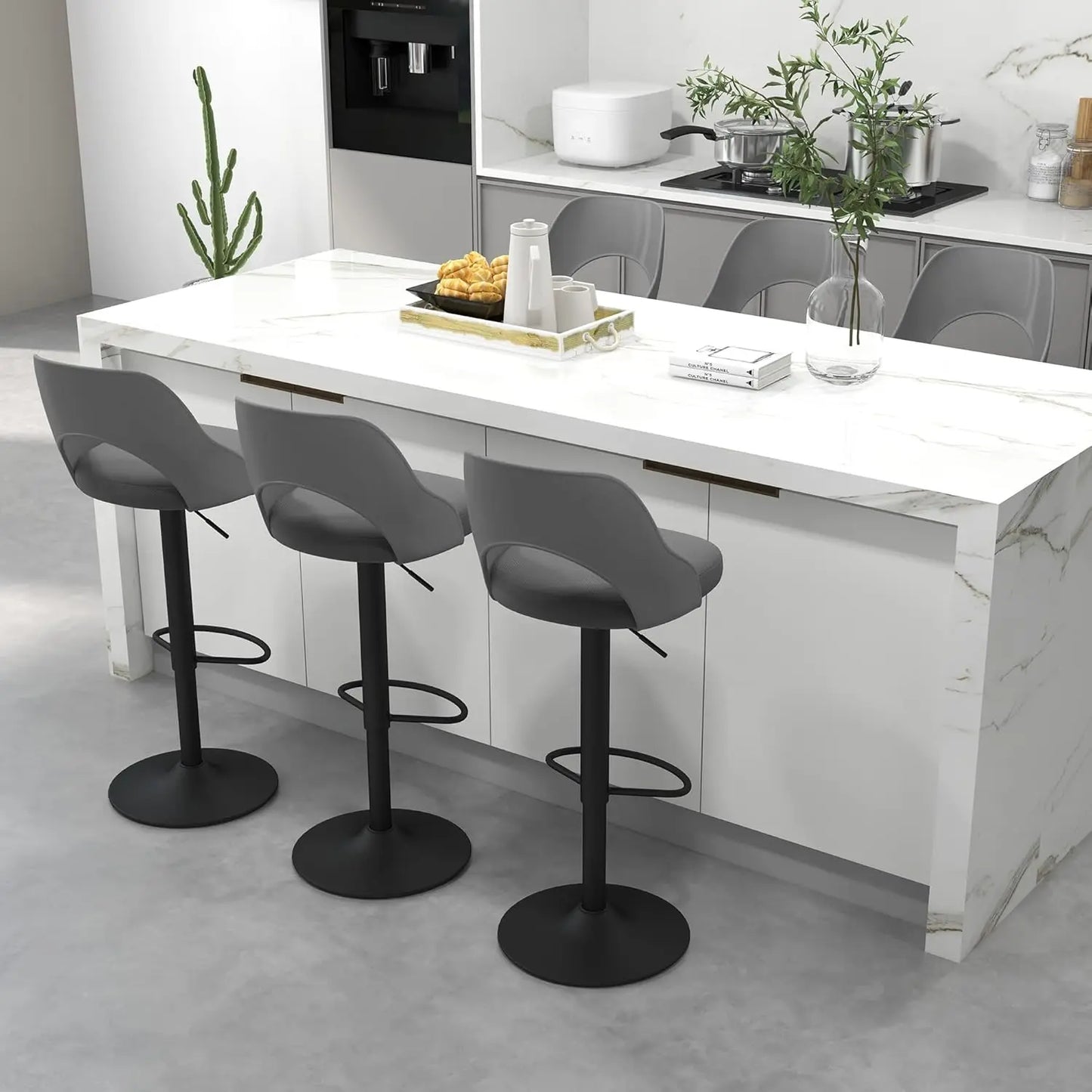 Bar Stools Set of 6 for Kitchen Counter, Seat Height Adjustable 25''-33'', Modern Upholstered Swivel Island Chairs