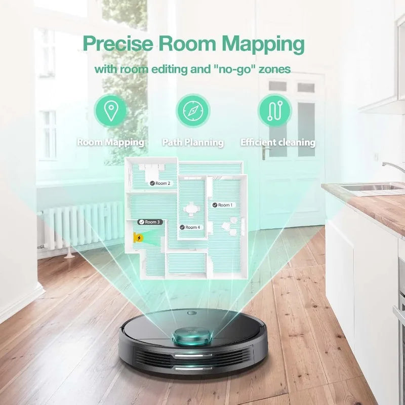 Robot Vacuum with LIDAR Mapping Technology, 2100Pa Suction, No-go Zone, Wi-Fi Connected, Self-Charging, Ideal for Pet Hair FREE SHIPPING