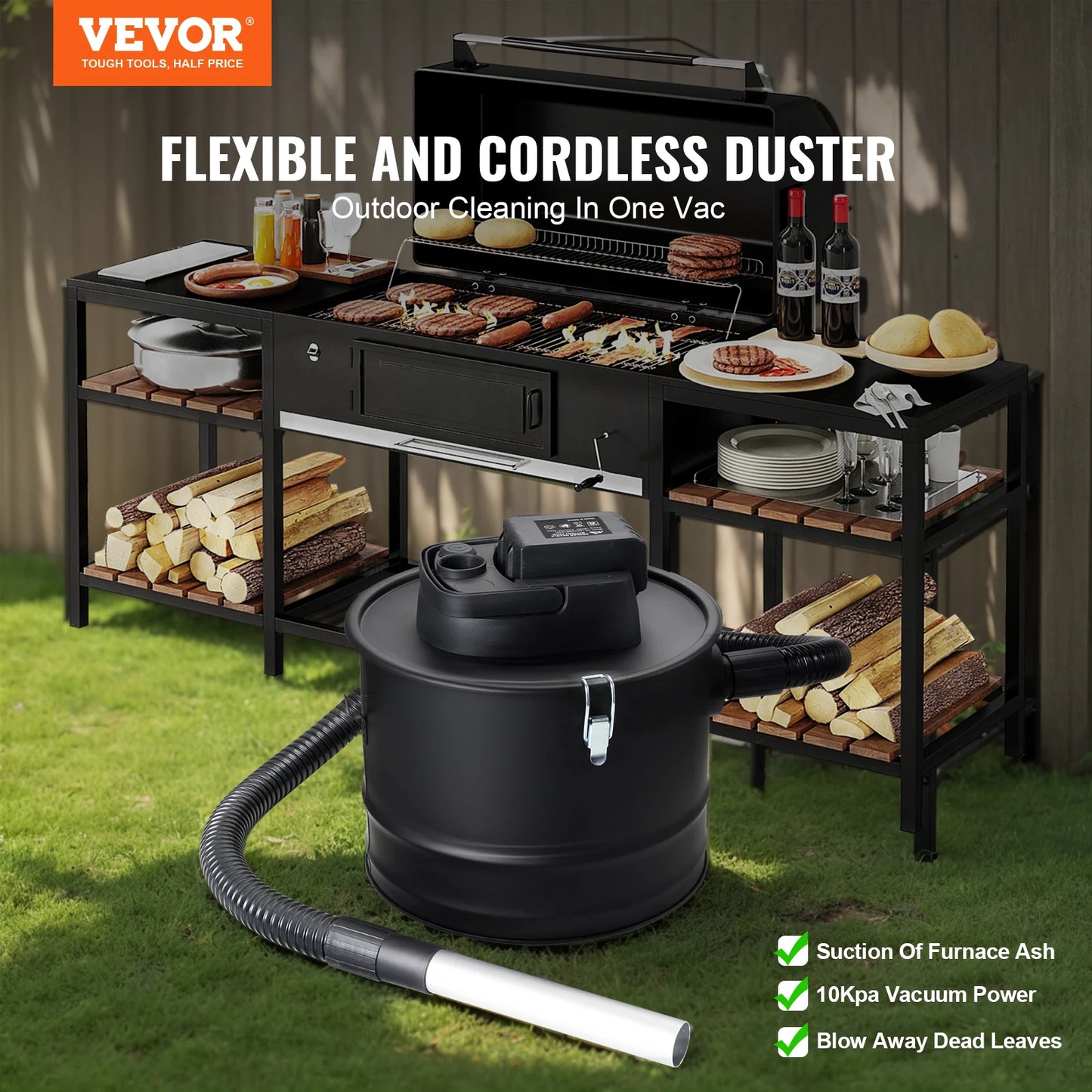 VEVOR Ash Vacuum Cleaner 12L Powerful Suction Fireplace Vacuum with Reverse Suction Power Cable 10 Kpa Max. Vacuum for Fireplaces Free Shipping