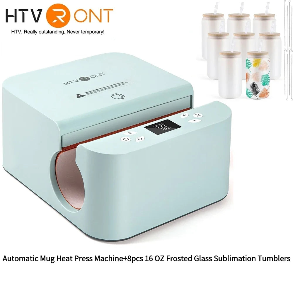 HTVRONT Automatic Mug Heat Press Machine DIY Sublimation Auto Pressure Tumbler Heat Press+11-20 OZ Sublimation Tumblers Cups