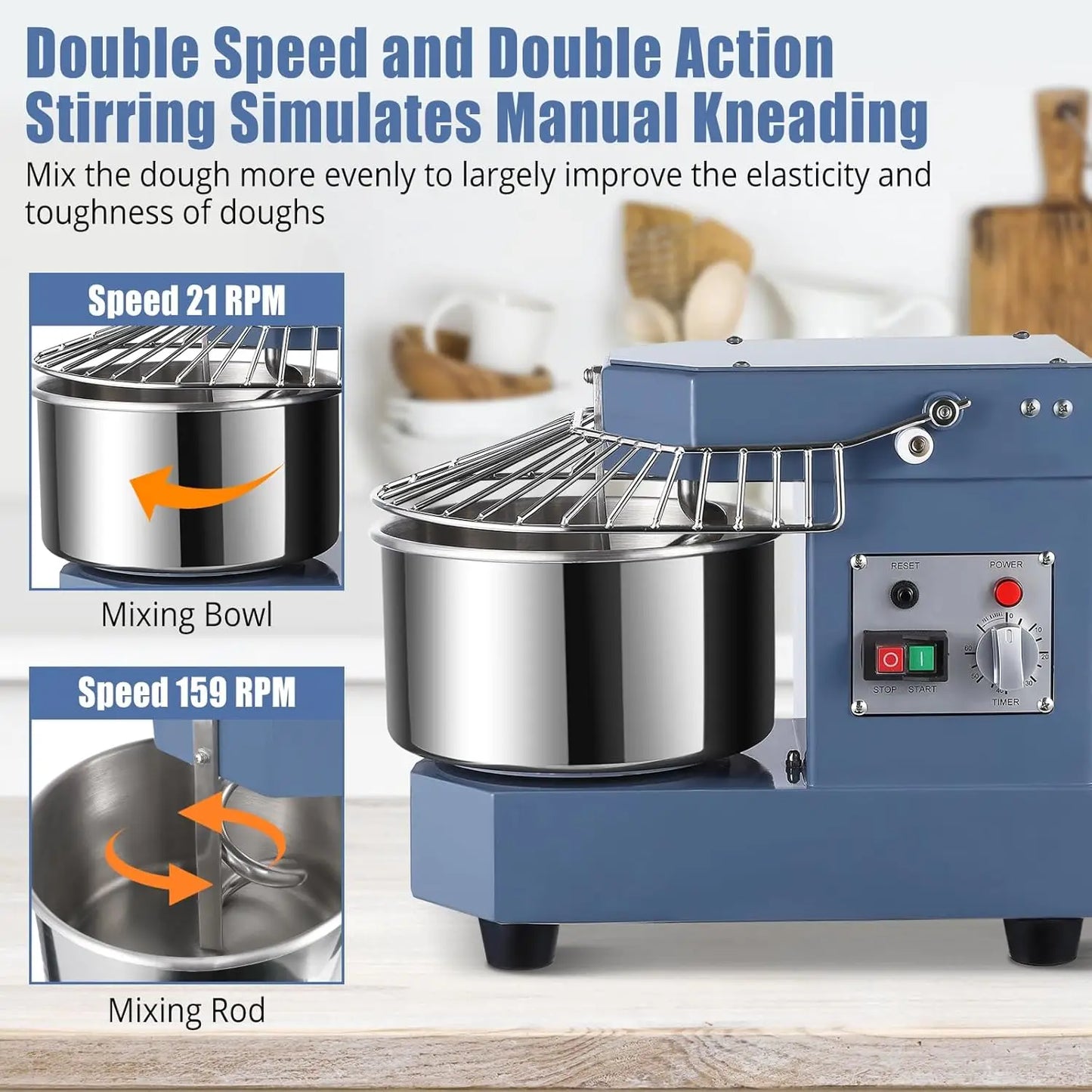 8.5QT Commercial Stand Mixer Dual Rotating Dough Kneading Machine 450W Kitchen Electric Dough Mixer Metal Food Mixer