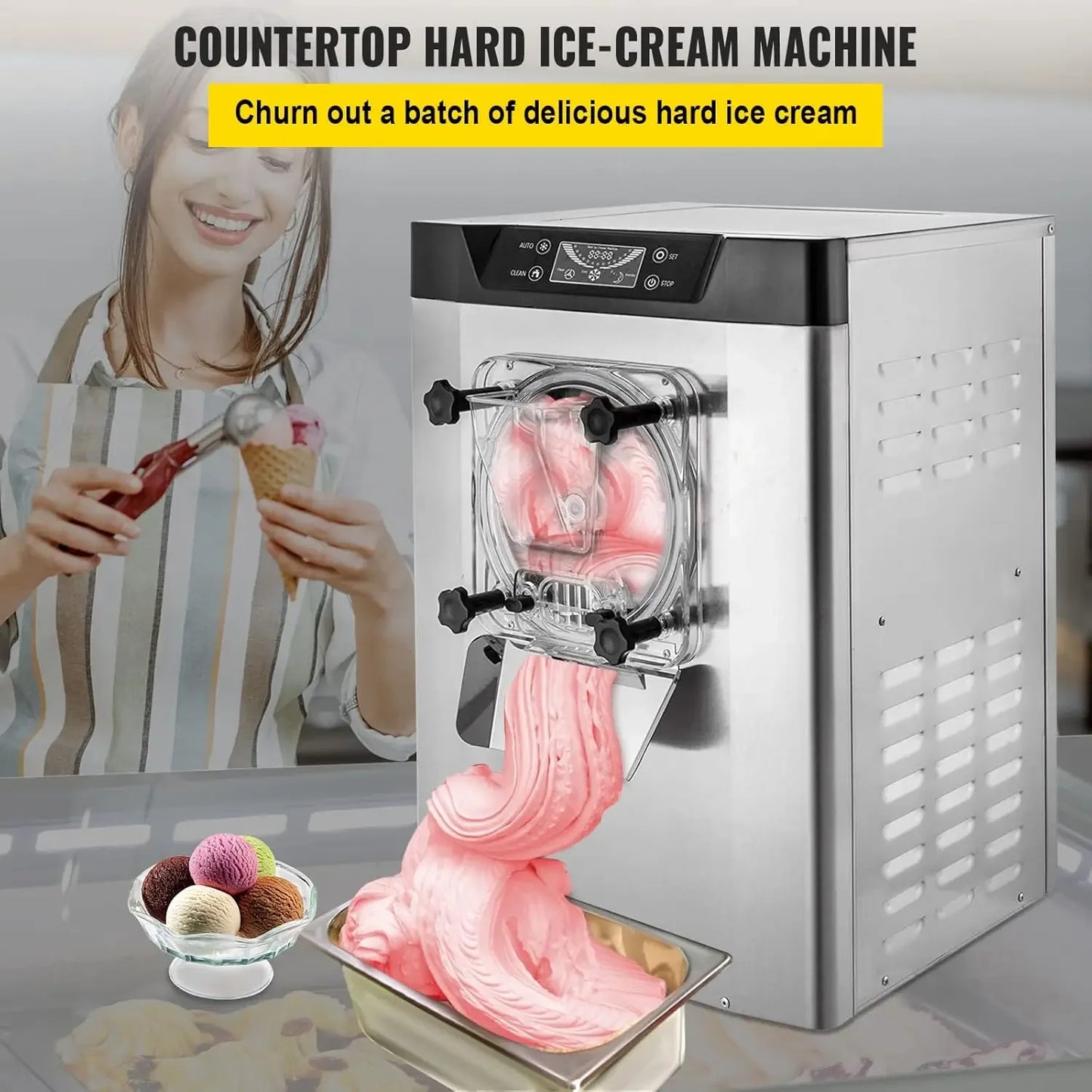 Commercial Ice Cream Machine 1400W 20L/5.3 Gph Hard Serve Ice Cream Maker with LED Display Screen Auto Shut-Off Timer One, helado duro, helado por lote, 20 litros, Free Shipping