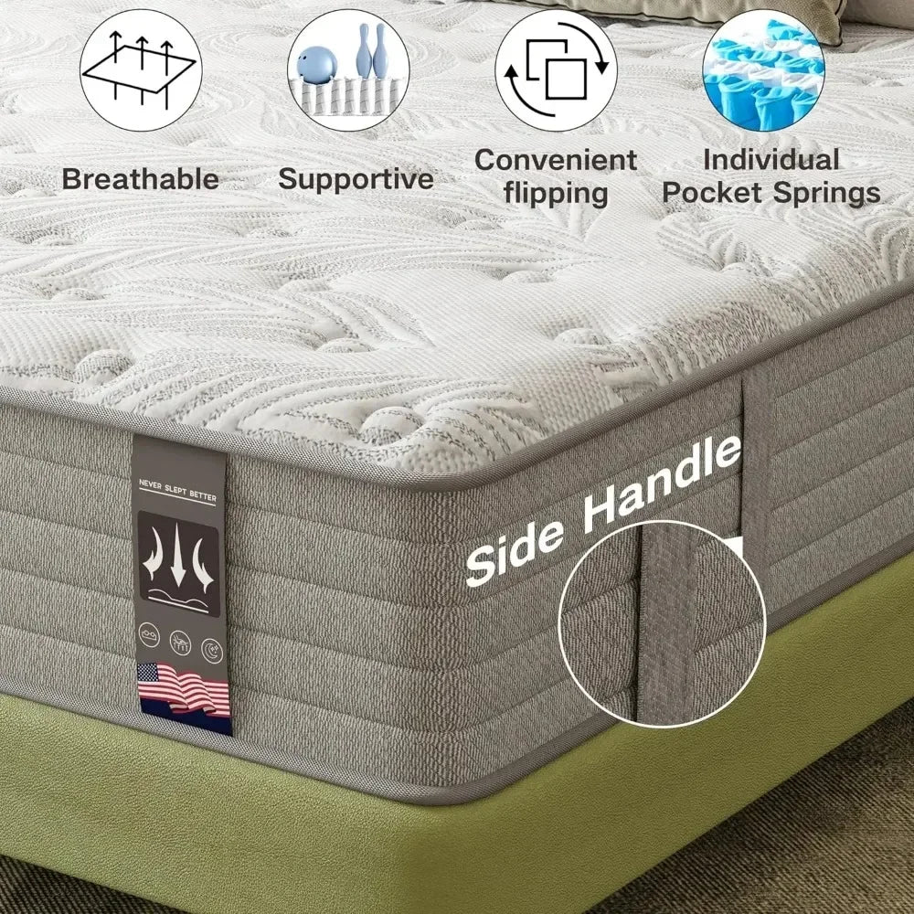 Full Size Mattress 12 Inch , Gel Memory Foam Mattress,Hybrid Full Mattress in A Box Individually Pocket Free Shipping
