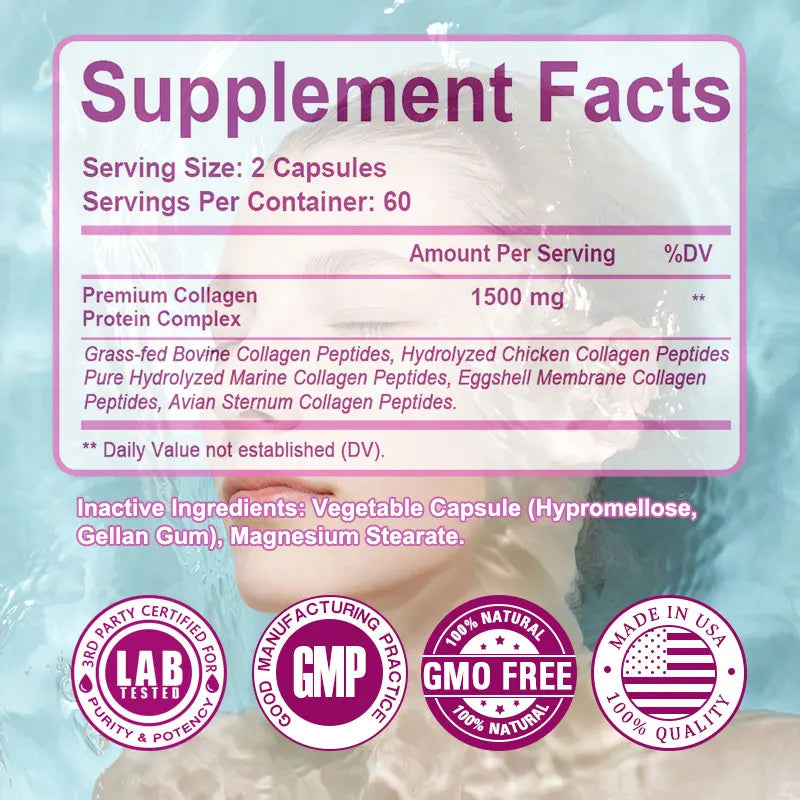 Hydrolyzed Collagen Peptides + Protein Supports Hair, Skin, Nails, Joints & Bones - Contains Type 5, I, II, III, V, X - Non-GMO FREE Shipping