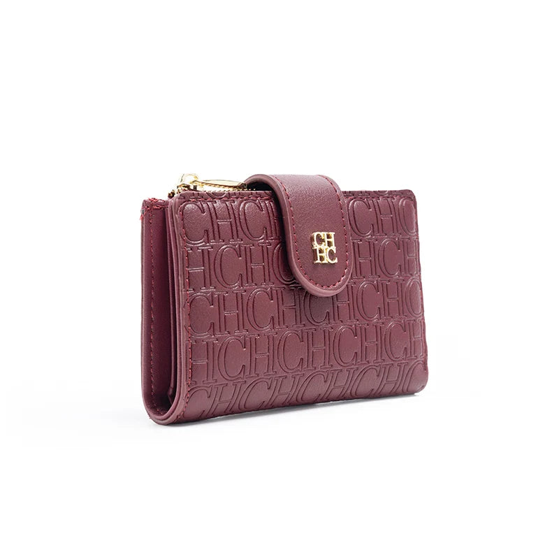 CH Pure Colour Letter Printed Style Women's Card Wallet Premium Simple Design Women's Wallet Fashion Women's Short Wallet