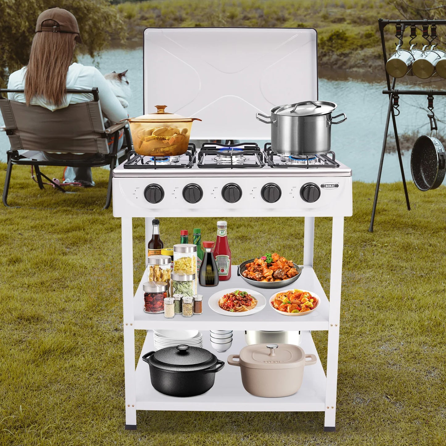 4/5 Burners Independent Control Natural Gas Stove Removable Propane Gas Stove with Cover for Outdoor Camping RV Travel FREE Shipping
