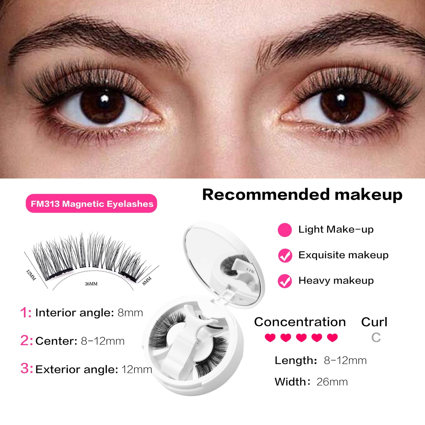 FindLove Fox Eye Lashes Magnetic Eyelash Kit No Glue Need Eyelashes with Applicator Natural Soft Thick Glue-free False Eyelashes