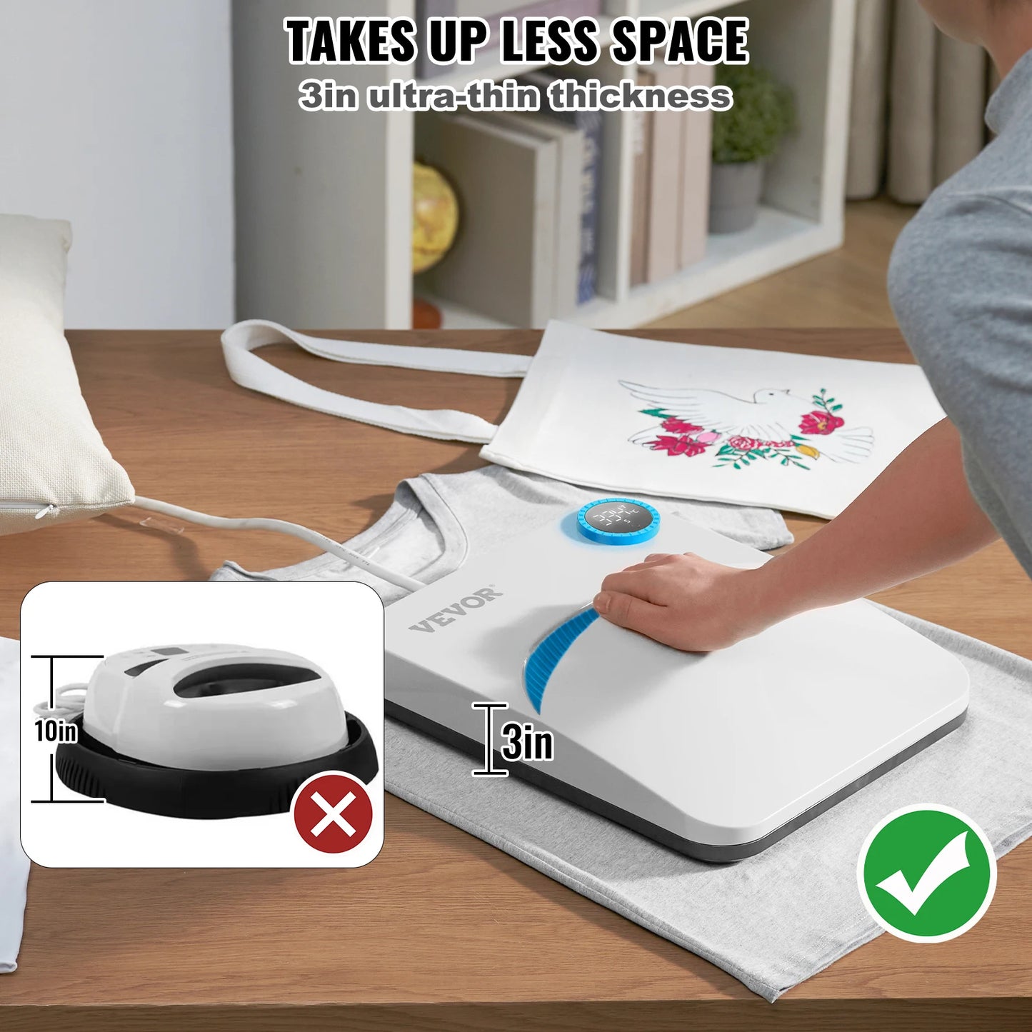 VEVOR 9x9/12x10 in Portable Heat Press Machine DIY Shirt Printing Multifunctional Sublimation Transfer for HTV Vinyl T-shirt Bag