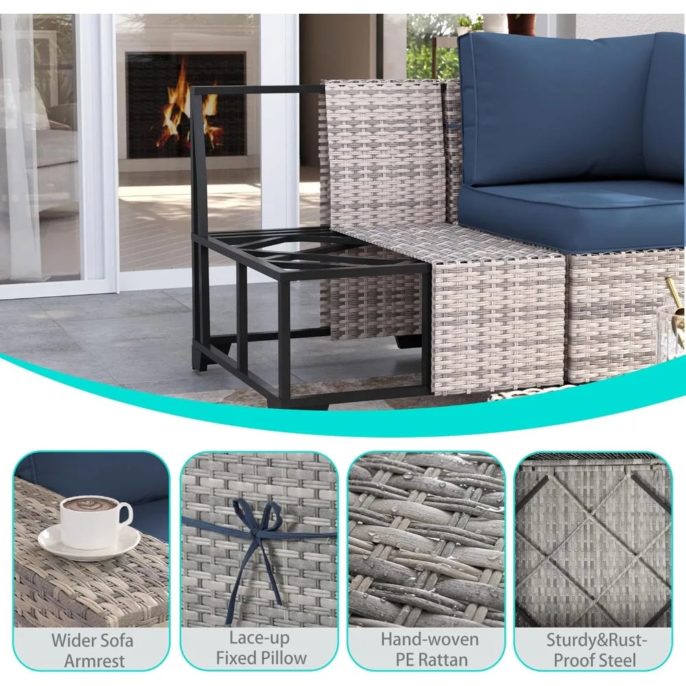 9-Piece Outdoor Patio Furniture Set with Rocking Swivel Chair Wicker Sectional Sofa Set, with Thickened Cushions & Coffee Table FREE SHIPPING