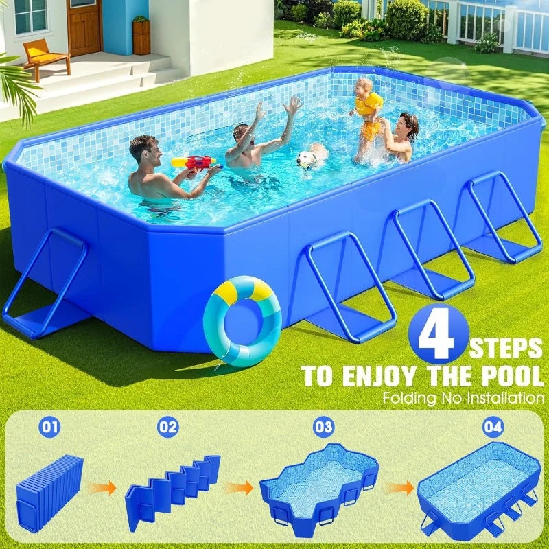 Foldable Pool, Large Non-Inflatable Swimming Pool For Kids,Adult Collapsible Pools Hard Plastic Shell, Oversized Thickened,Portable Folding Kids Pools for Backyard-Mosaic Design- 106"x66"x20" FREE SHIPPING