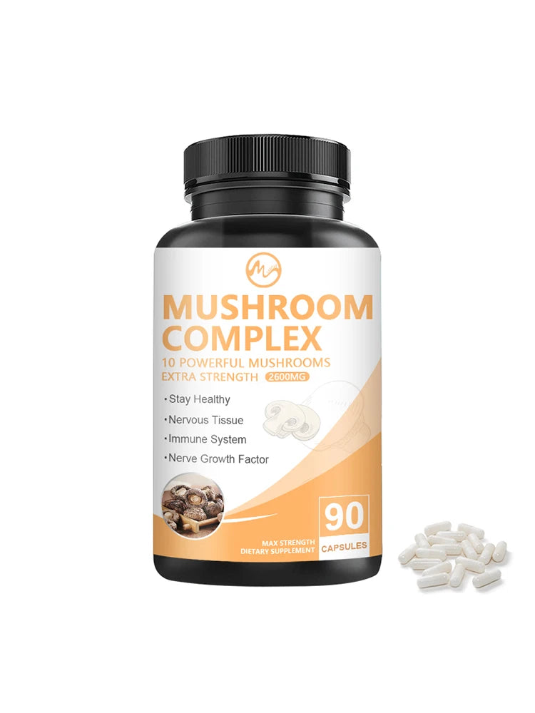 High Strength Mushroom Supplement 900MG Mushroom Complex Capsules - Brain Supplements for Memory and Focus Vegan Free Shipping