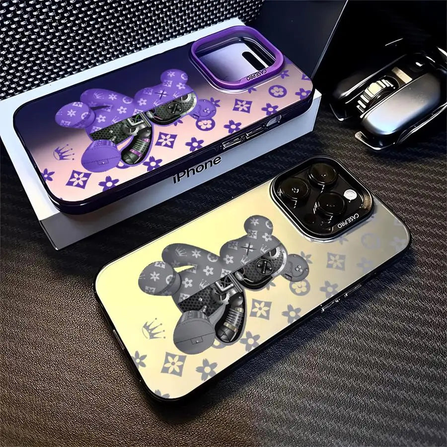 Fashion Cute R-Robert Bear Phone Case for iPhone 15 16 Pro Max X XR 12 11 14 13 XS 14 Pro Max 16 Plus Soft funda