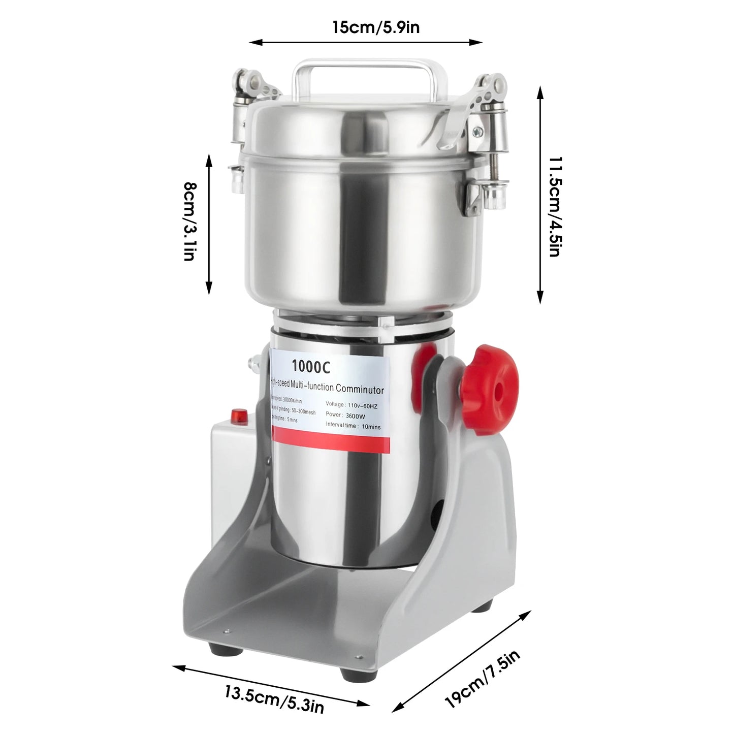 1000g/2.2 lbs Electric Food Grinding Machine Grain Mill 1-5 Minutes Timing for Homes Kitchen Corn Wheat Coffee Mill