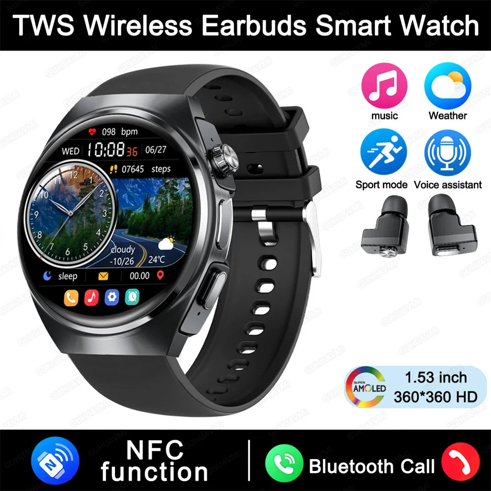 2025 For HUAWEI New Ultra Smart Watch Men 2 in 1 TWS Earphone Bluetooth HD Call NFC Music Heart rate Sports Fitness Smartwatch FREE Shipping