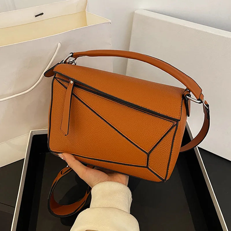 Simple Geometric Handbag Lightweight Large Capacity Crossbody Pillow Bag Spring New Style Versatile Litchi Pattern PU Leather Lowes Bags