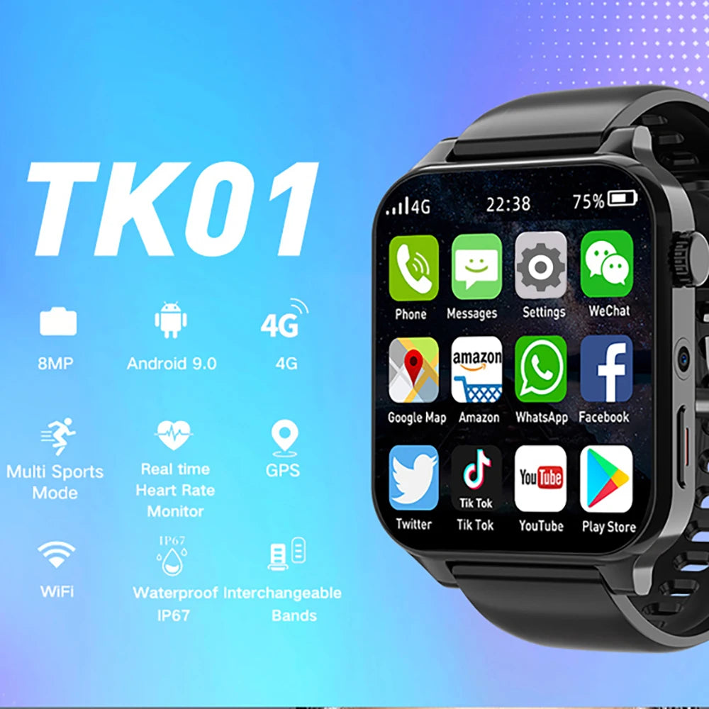 2025 RAM 4GB ROM 64GB 1.99 Inch 4G Call Smart Watch GPS Wifi SIM Dual Camera Heartrate Testing Waterproof Sports Men Smartwatch