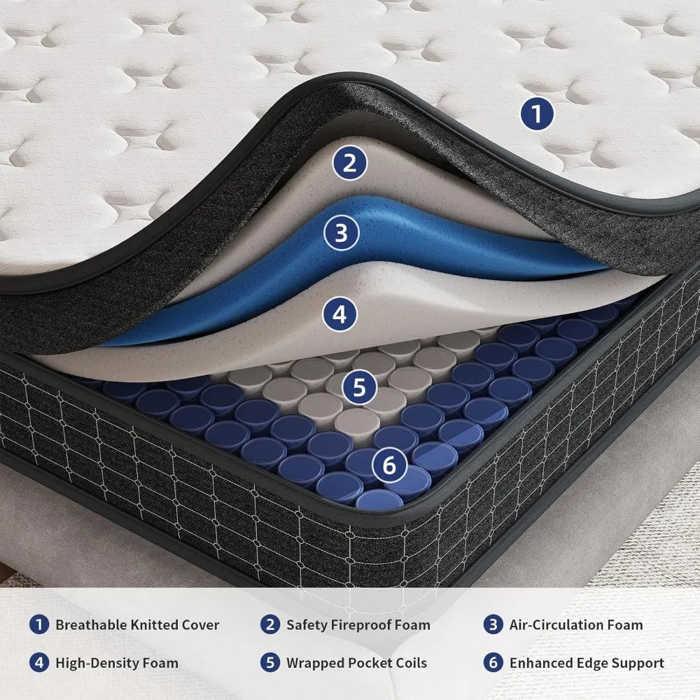 12 Inch Queen Mattress,Queen Size Mattresses in a Box, Individually Wrapped Pocket Coils for Isolate Motion,Pressure Relief, free shipping