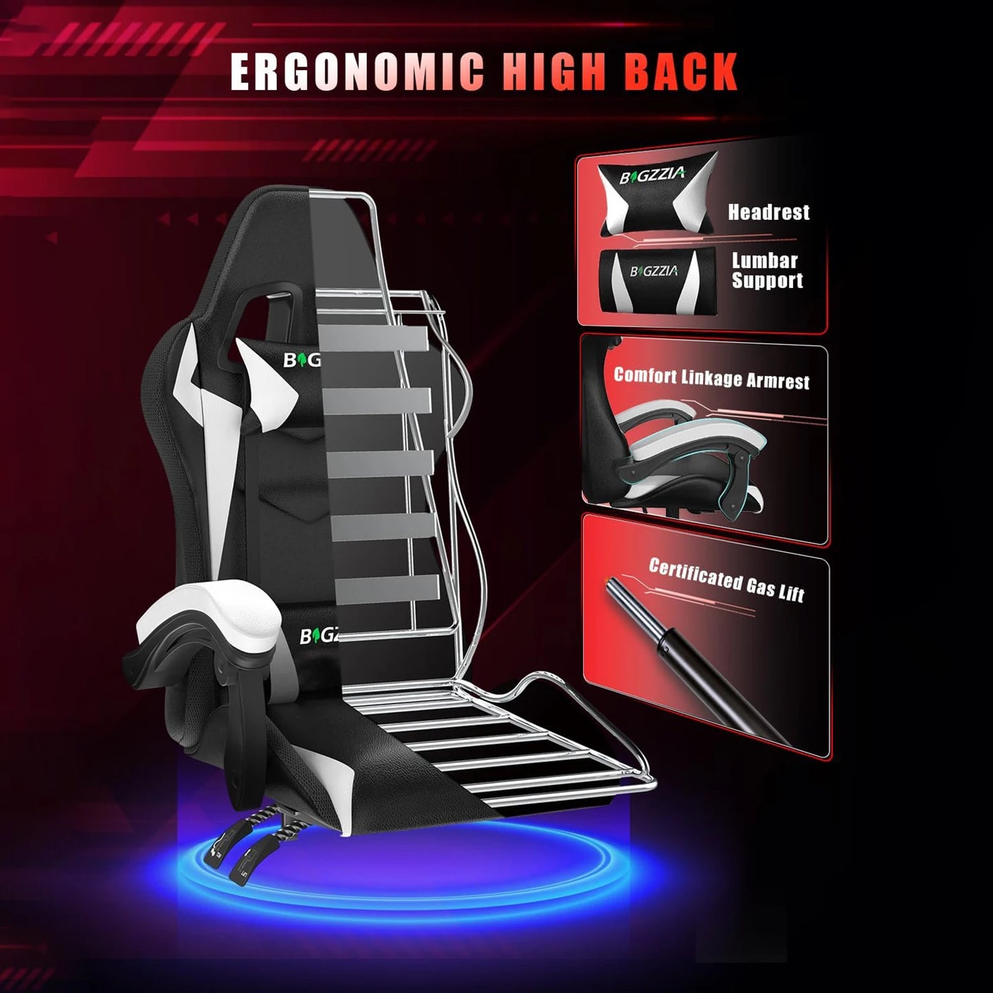 RGB Gaming Chair LED Lights Ergonomic Computer Chair Reclining PU Leather High Back Video Game Chair Adjustable Lumbar Support FREE Shipping