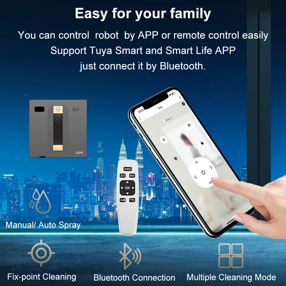 ABIR WD8 Robot Window Vacuum Cleaner,Dual Water Spray,Laser Sensor,Smart Home Glass Wall Wet Dry Cleaning ,APP&Remote Control FREE Shipping