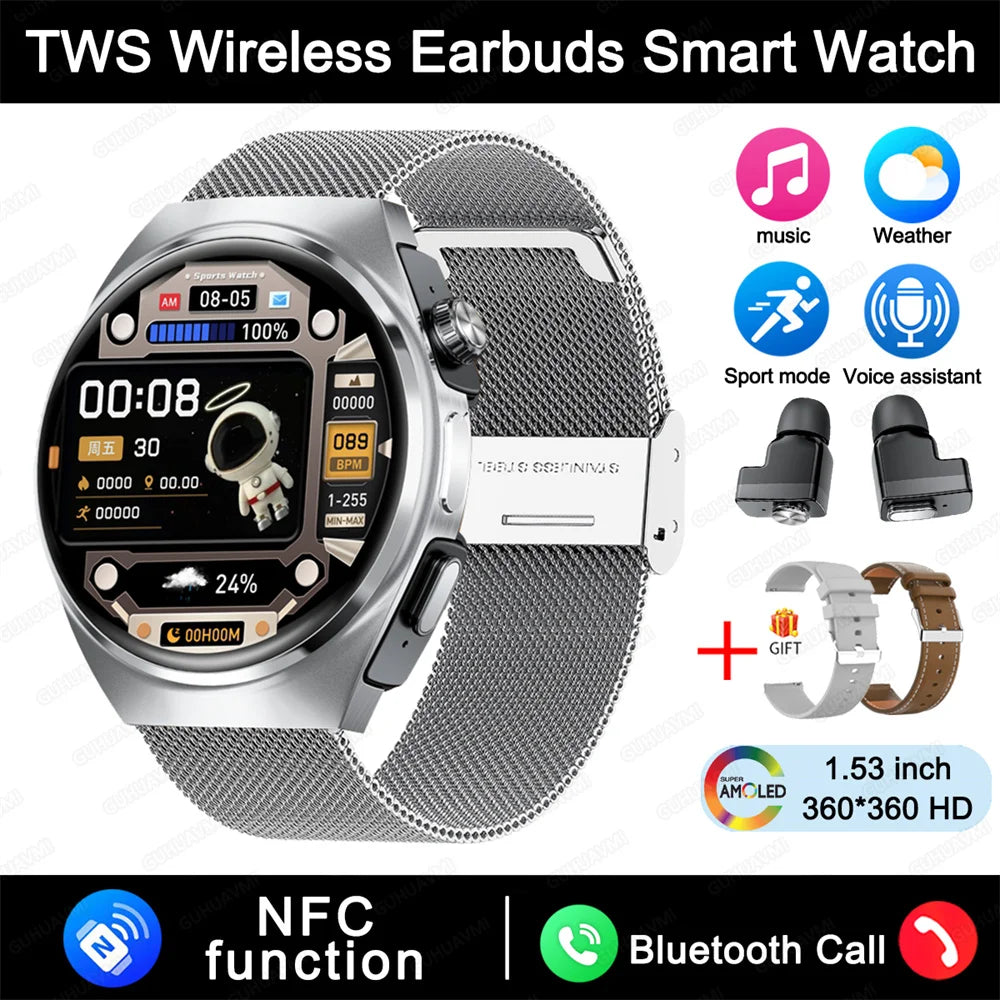 2025 For HUAWEI New Ultra Smart Watch Men 2 in 1 TWS Earphone Bluetooth HD Call NFC Music Heart rate Sports Fitness Smartwatch FREE Shipping