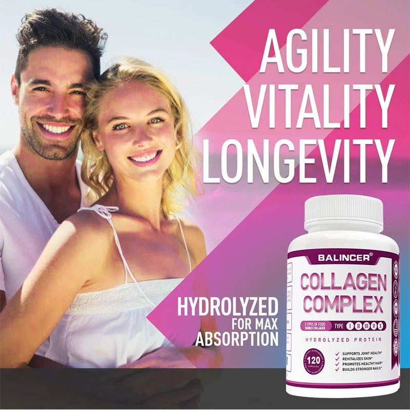 Hydrolyzed Collagen Peptides + Protein Supports Hair, Skin, Nails, Joints & Bones - Contains Type 5, I, II, III, V, X - Non-GMO FREE Shipping