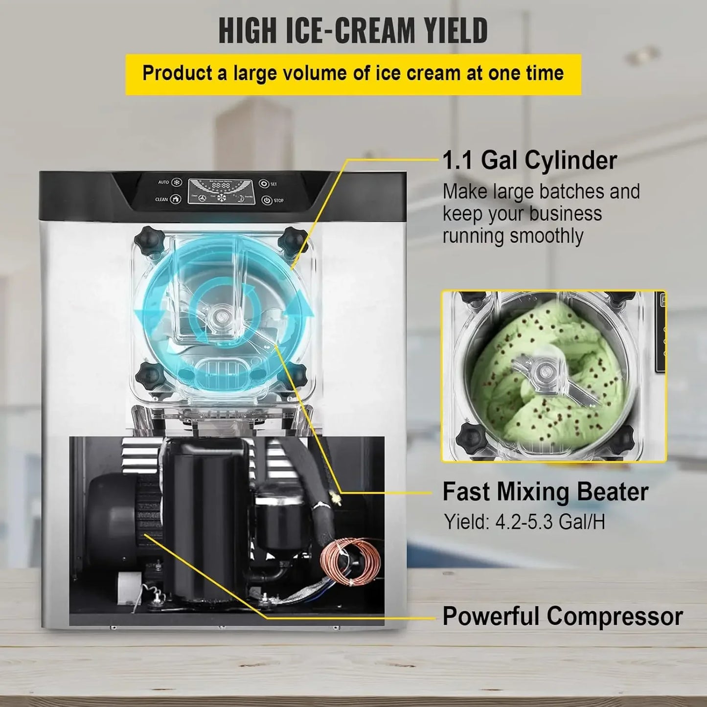 Commercial Ice Cream Machine 1400W 20L/5.3 Gph Hard Serve Ice Cream Maker with LED Display Screen Auto Shut-Off Timer One, helado duro, helado por lote, 20 litros, Free Shipping