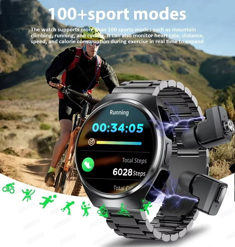 2025 For HUAWEI New Ultra Smart Watch Men 2 in 1 TWS Earphone Bluetooth HD Call NFC Music Heart rate Sports Fitness Smartwatch FREE Shipping