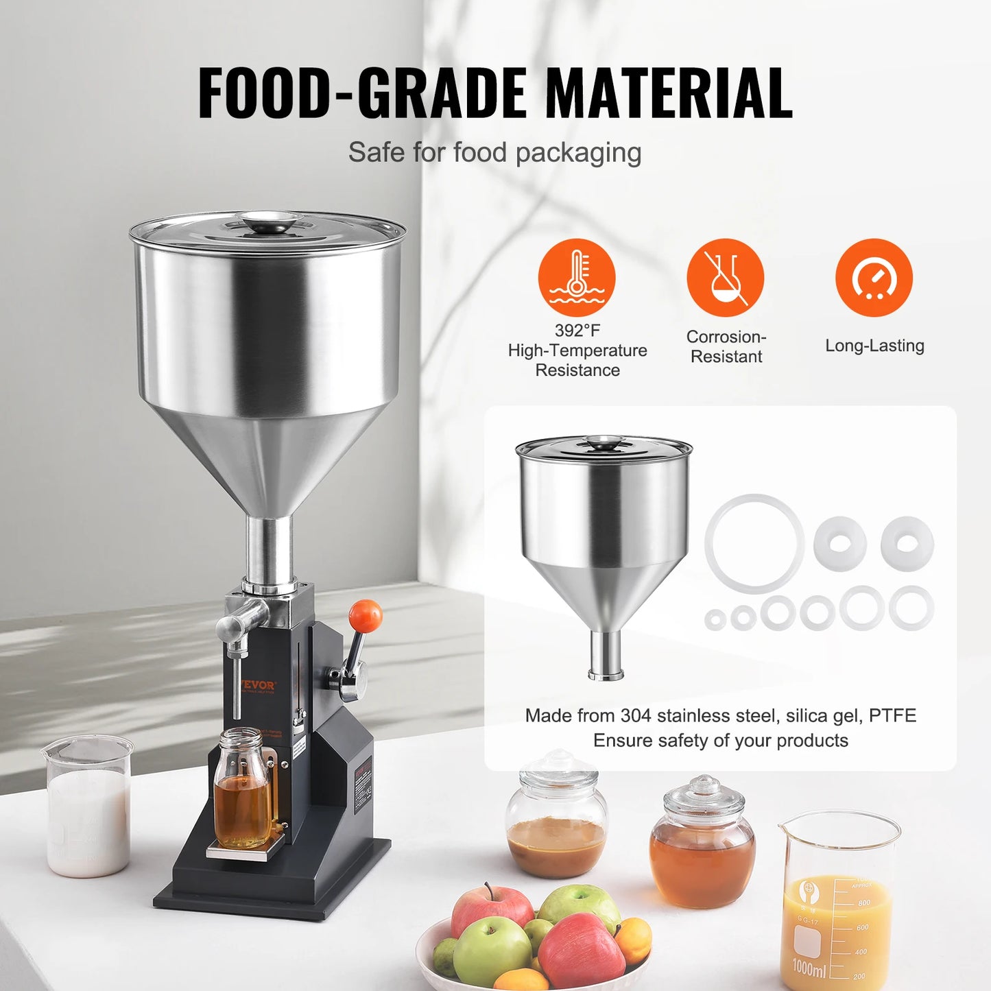 VEVOR A03 5-50ml/5-100ml Manual Liquid Filling Machine Paste Bottle Filler Adjustable with Hopper for Water Juice Shampoo Honey FREE Shipping