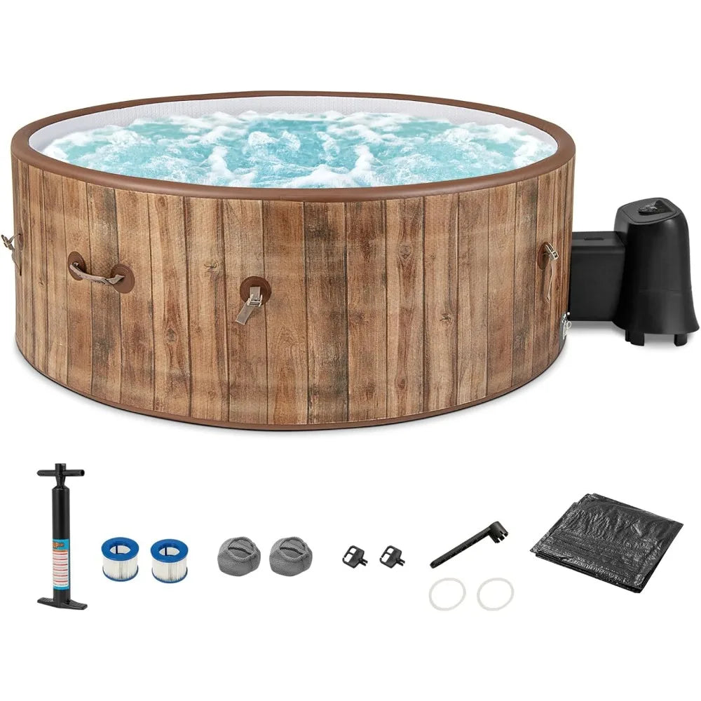 4 to 6 Person Inflatable Portable Hot Tub with 120 Soothing Bubble Air Jets, Insulated Lockable Cover, Outdoor Hot Tubs FREE SHIPPING