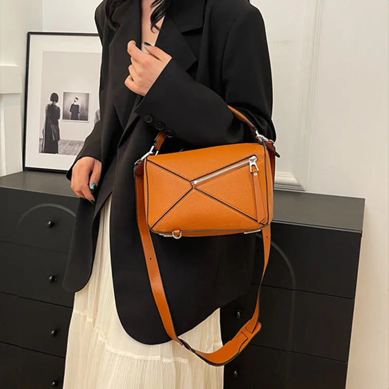 Simple Geometric Handbag Lightweight Large Capacity Crossbody Pillow Bag Spring New Style Versatile Litchi Pattern PU Leather Lowes Bags