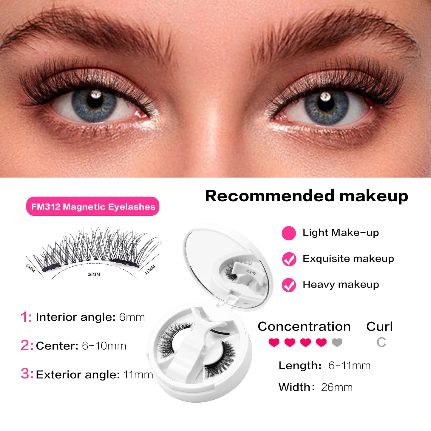 FindLove Fox Eye Lashes Magnetic Eyelash Kit No Glue Need Eyelashes with Applicator Natural Soft Thick Glue-free False Eyelashes