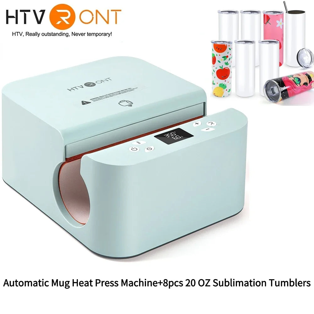 HTVRONT Automatic Mug Heat Press Machine DIY Sublimation Auto Pressure Tumbler Heat Press+11-20 OZ Sublimation Tumblers Cups