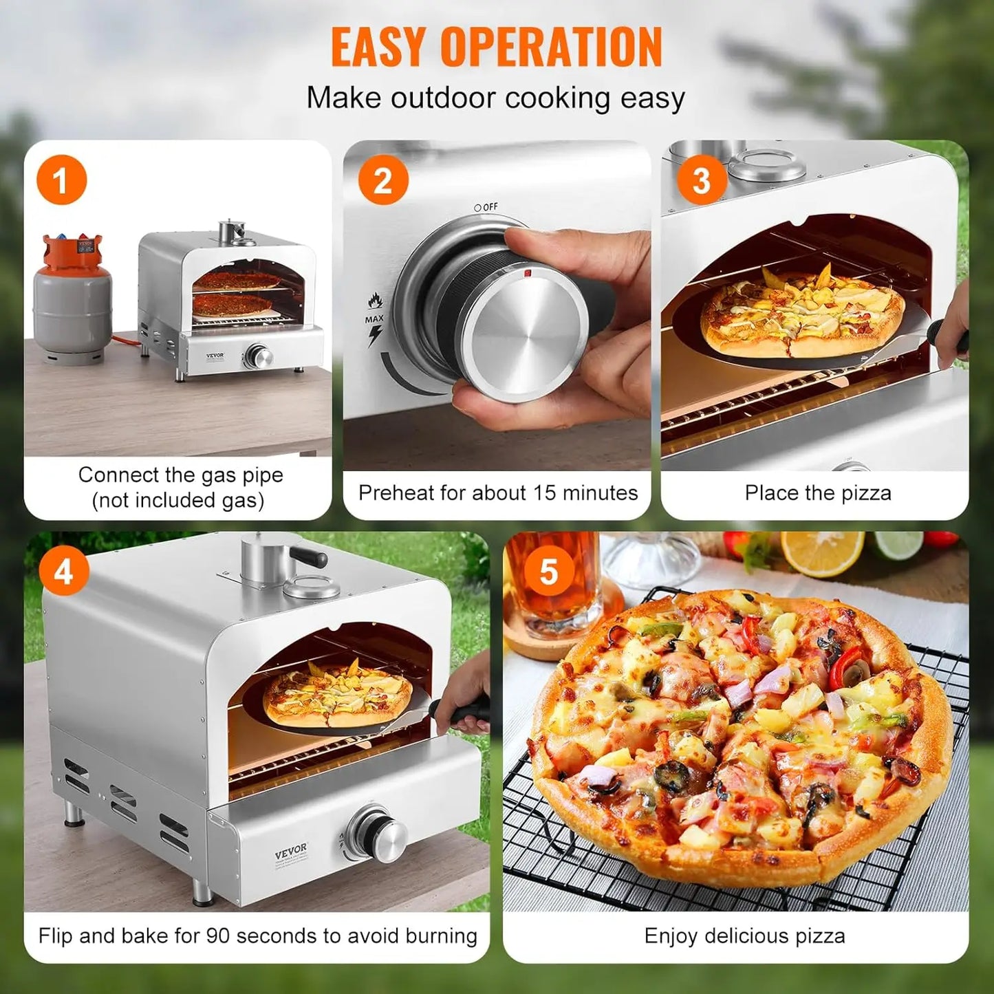 Outdoor Pizza Oven, 2-IN-1 Gas Pizza Maker & Grill, Propane Griller with Pizza Stone, Visual Door and Built-in Thermometer FREE SHIPPING