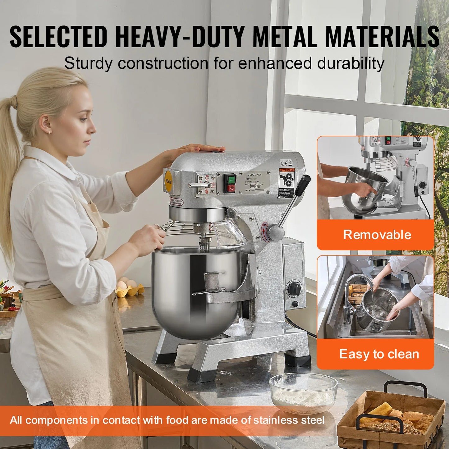 VEVOR 10L/14L/28.5L/18.7L Commercial Food Mixer Commercial Stand Mixer with 3 Adjustable Speeds 550W 1100W Dough Mixer
