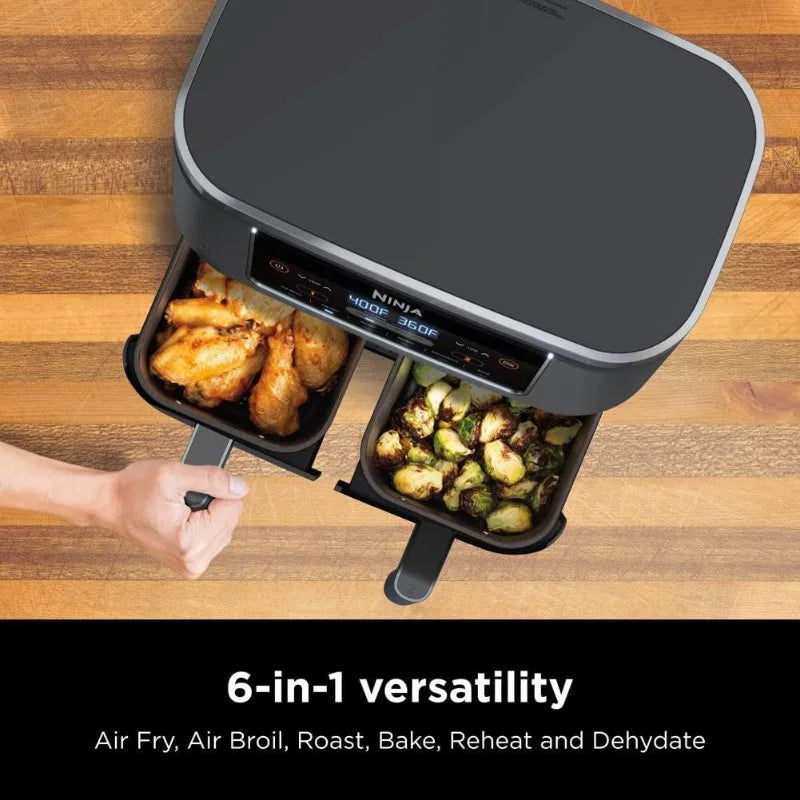 Ninja DZ201 Foodi 8 Quart 6-in-1 DualZone 2-Basket Air Fryer with 2 Independent Frying Baskets, Match Cook&Smart Finish to Roast FREE SHIPPING