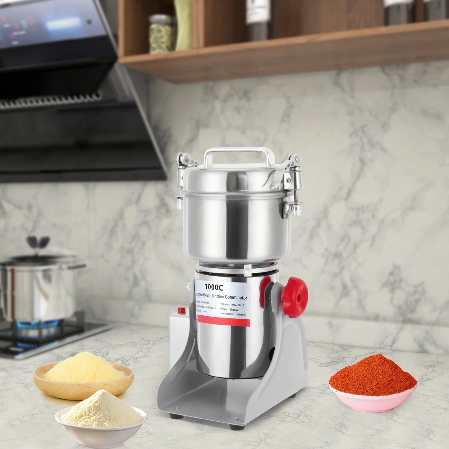 1000g/2.2 lbs Electric Food Grinding Machine Grain Mill 1-5 Minutes Timing for Homes Kitchen Corn Wheat Coffee Mill