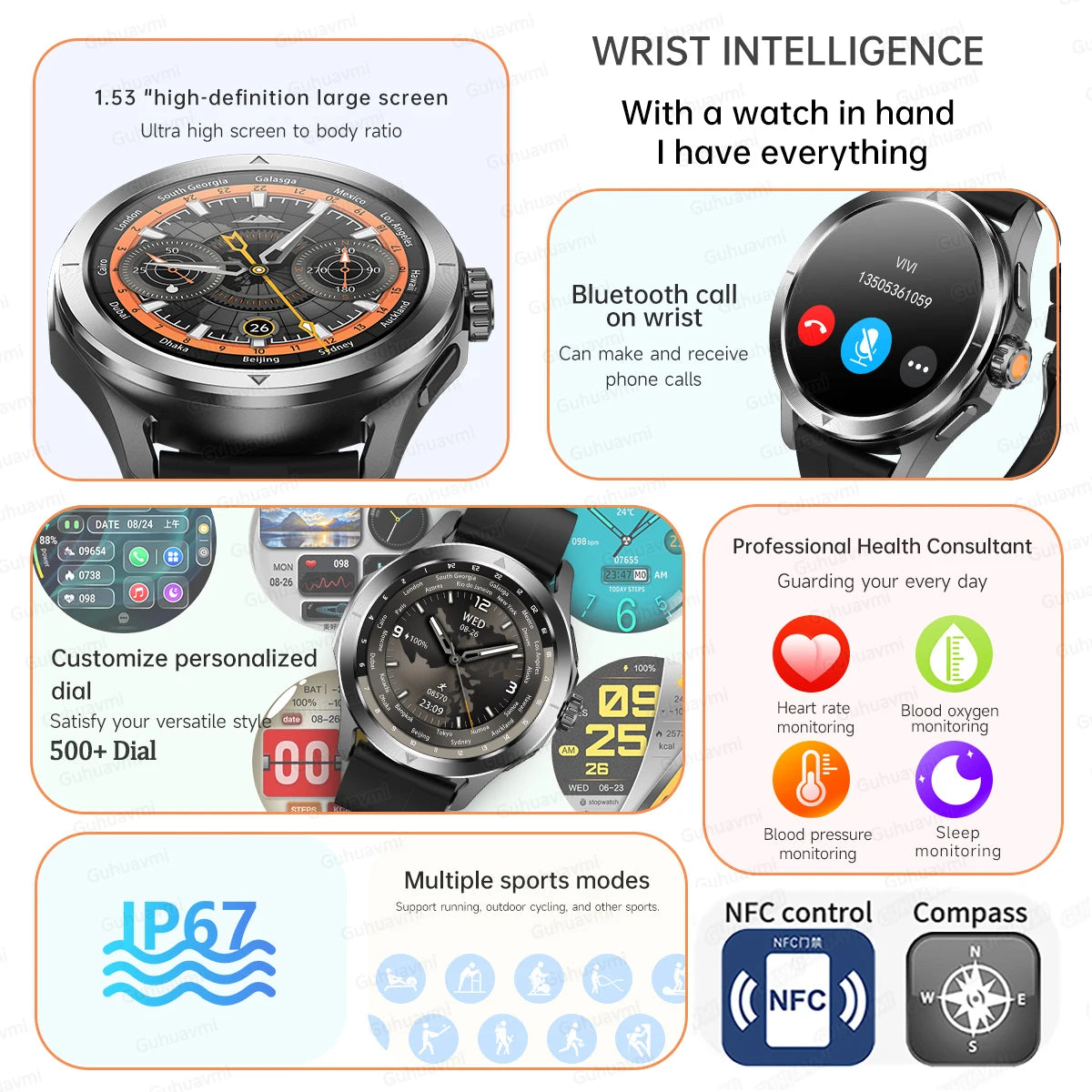Xiaomi S4 Ultra Outdoor Sports Smart Watch Men 1.53 inch AMOLED NFC GPS Compass Heart rate Waterproof BT Call Smartwatch reloj Xiaomi FREE Shipping
