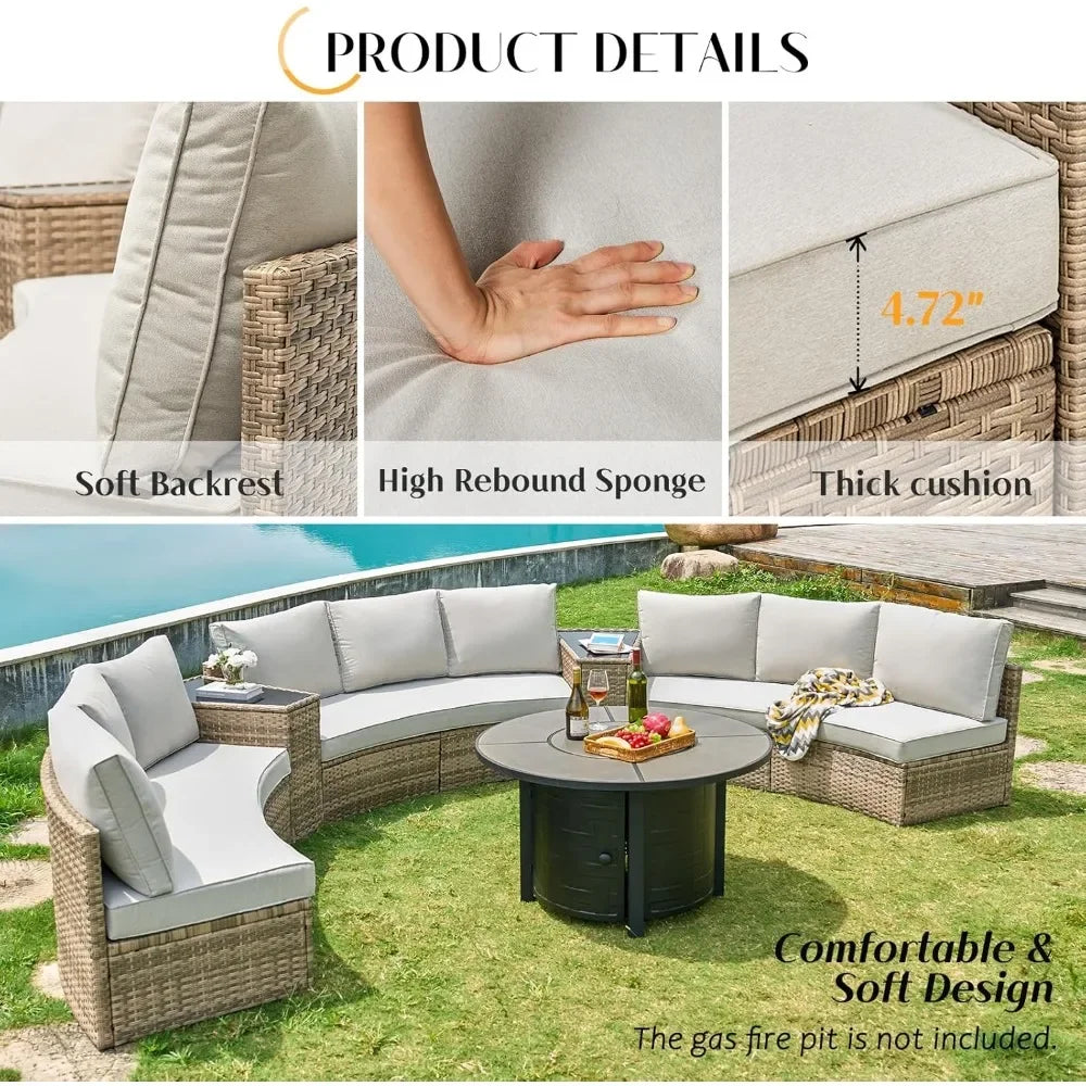 11-Piece Patio Furniture Set, Half-Moon Outdoor Wicker Sectional Sofa with Large Storage Wedge Table, All-Weather Wicker Conversation Set for Backyard, Garden, or Deck, Blue Patio Conversation Set FREE Shipping