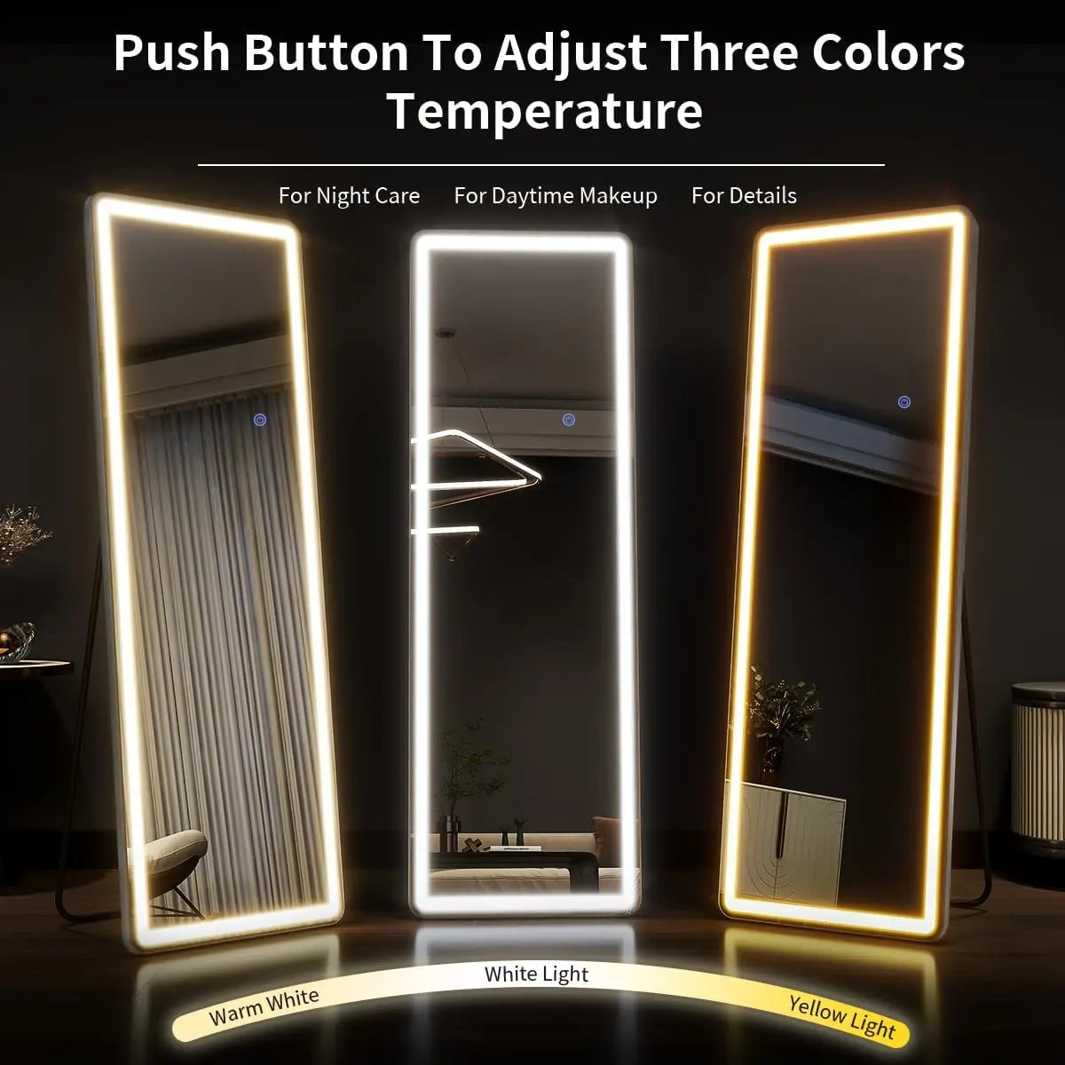 63"x20" Full Length Mirror with Lights,LED Mirror Full Length,Lighted Floor Mirror with Stand,Full Body Mirror with Dimming Free Shipping